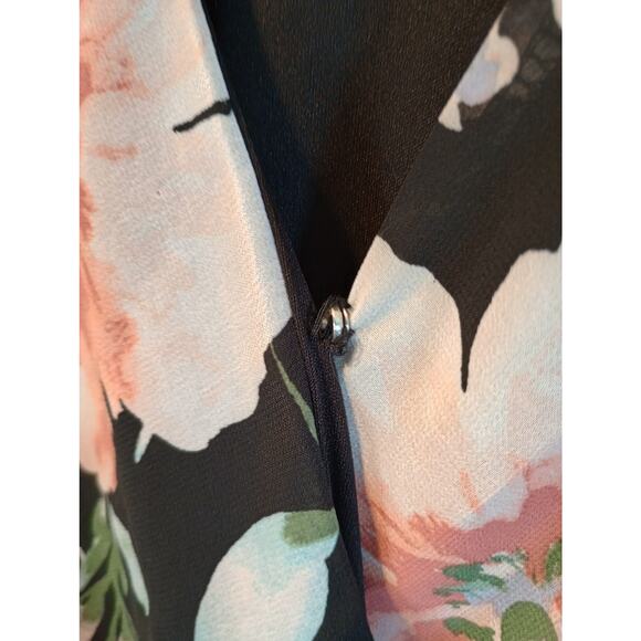 Luxology Women's V Neck Dress Long Sleeve Size 8 Black Pink Floral Short Lined - Picture 5 of 8